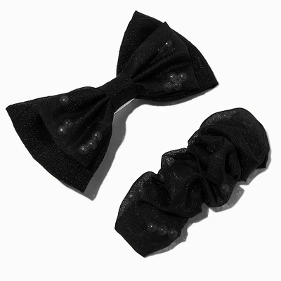 Black Sheer Pearl Bow Hair Clips - 2 Pack