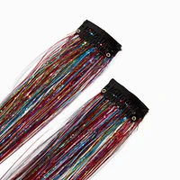 Rainbow Tinsel Faux Hair Clip In Extensions - 2 Pack