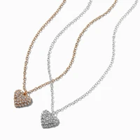 Mixed Metal Pavé Puffy Heart Pendant Necklace