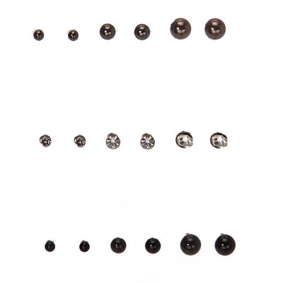 Hematite & Black Tiny Ball Stud Earrings - 9 Pack