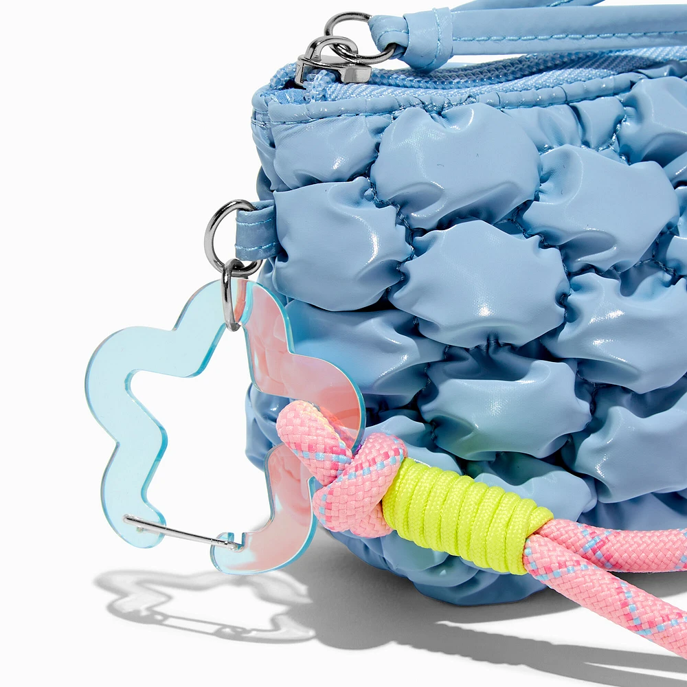 Blue Puffy Nylon Wristlet Coin Purse