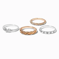 Mixed Metal Crystal Braided Ring Set - 4 Pack