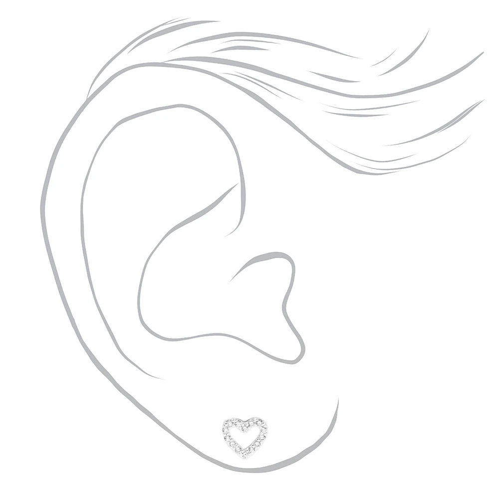 Silver-tone Cubic Zirconia Heart & Stud Earrings - 3 Pack