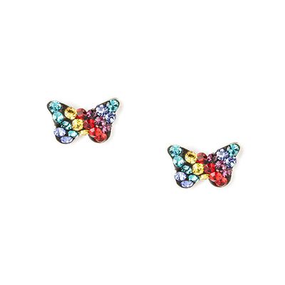 Sterling Silver Rainbow Crystal Butterfly Stud Earrings