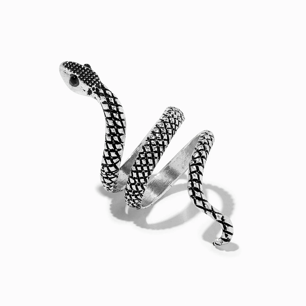 Silver-tone Textured Snake Wrap Ring