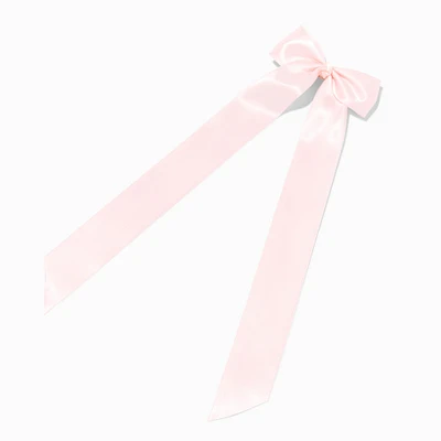 Light Pink Satin Long Tail Bow Hair Clip