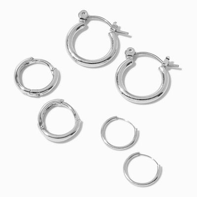 Silver Graduated Hinge Hoop Earrings (3 Pack)