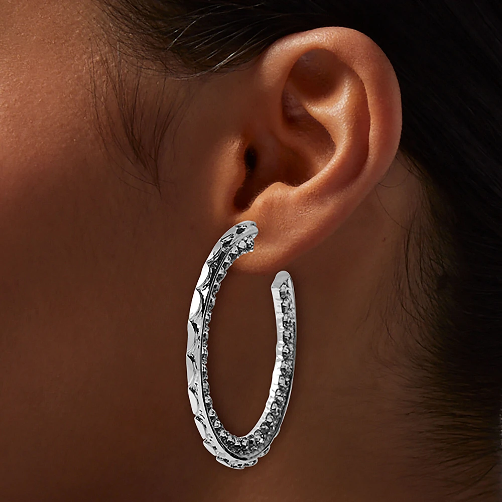 Silver-tone Crystal Studded 55MM Hoop Earrings