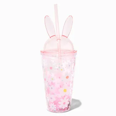 Easter Bunny Ears Floral Plastic Tumbler