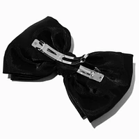 Black Organza Beaded Center Hair Bow Clip