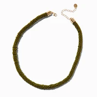 Olive Green Seed Bead Tube Choker Necklace
