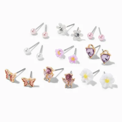 Pearl Floral Stud Earrings - 9 Pack