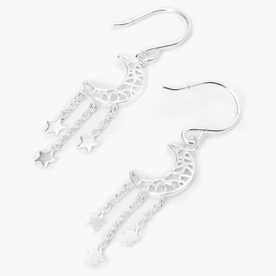 Sterling Silver Moon & Stars 2" Drop Earrings