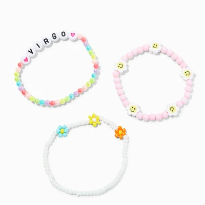 Zodiac Daisy Happy Face Beaded Stretch Bracelets - 3 Pack, Virgo