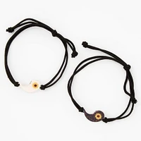 Black Yin Yang Sunflower Adjustable Cord Friendship Bracelets - 2 Pack