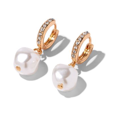 Gold 10MM Pearl Huggie Hoop Earrings