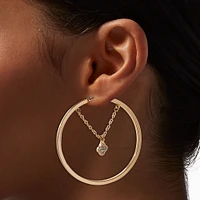Gold-tone Crystal Clover Chain 60mm Hoop Earrings