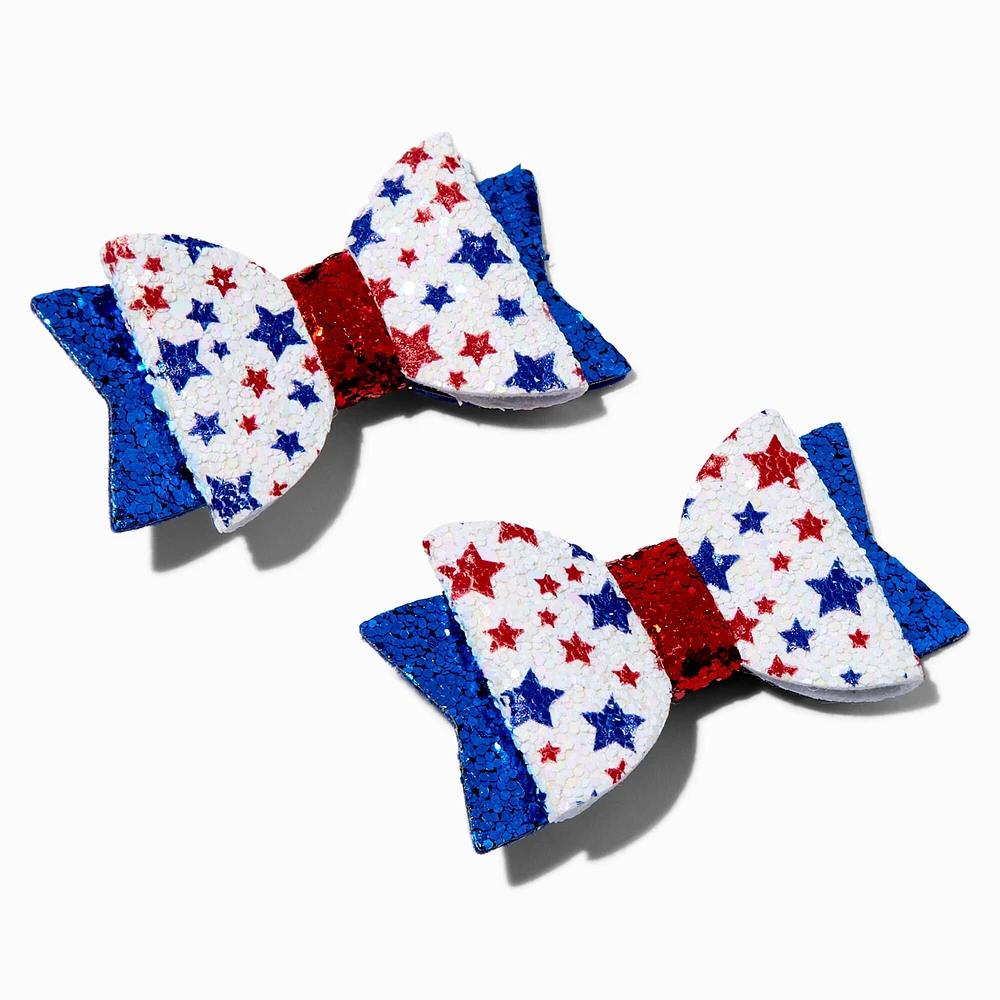 Stars & Sequin Hair Bow Clips - 2 Pack