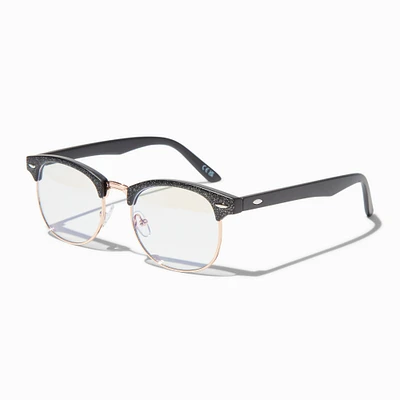 Solar Blue Light Reducing Black Glitter Browline Clear Lens Frames