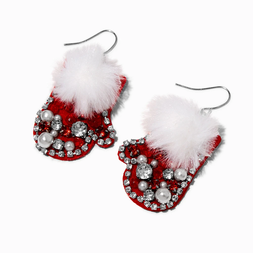 Beaded & Pom Pom Mitten Drop Earrings