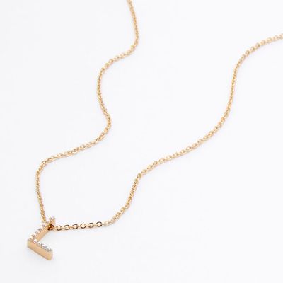 Gold Pearl Initial Chain Necklace - L