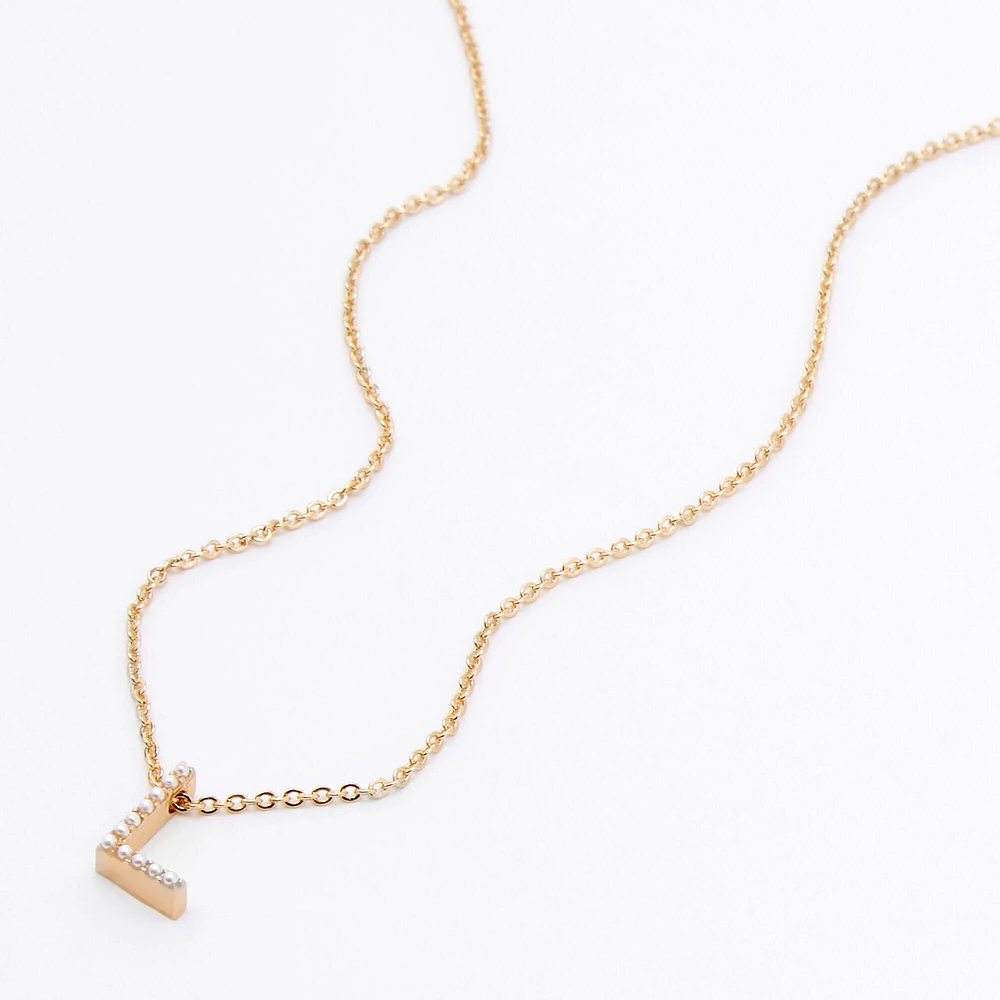 Gold-tone Pearl Initial Pendant Necklace - L