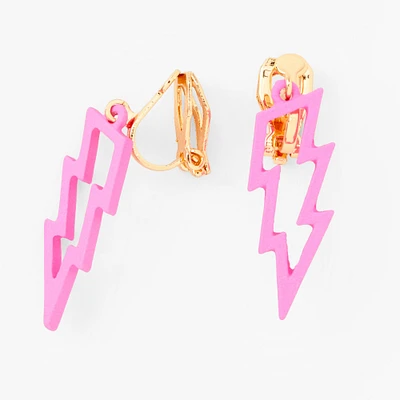 Pink Lightning Bolt Clip On Drop Earrings
