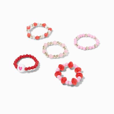 Claire's Club Pink Heart Beaded Stretch Rings - 5 Pack