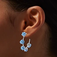 Light Blue Carved Rose Hoop Earrings