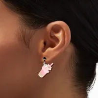 Pink Milkshake Glow In The Dark 1" Clip-On Drop Earrings