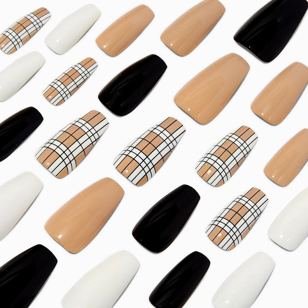 Preppy Plaid Squareletto Vegan Faux Nail Set - 24 Pack