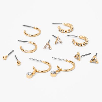 Gold Embellished Geometric Earrings Set - 6 Pack