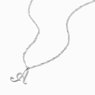 Silver Large Script Initial Pendant Necklace - A