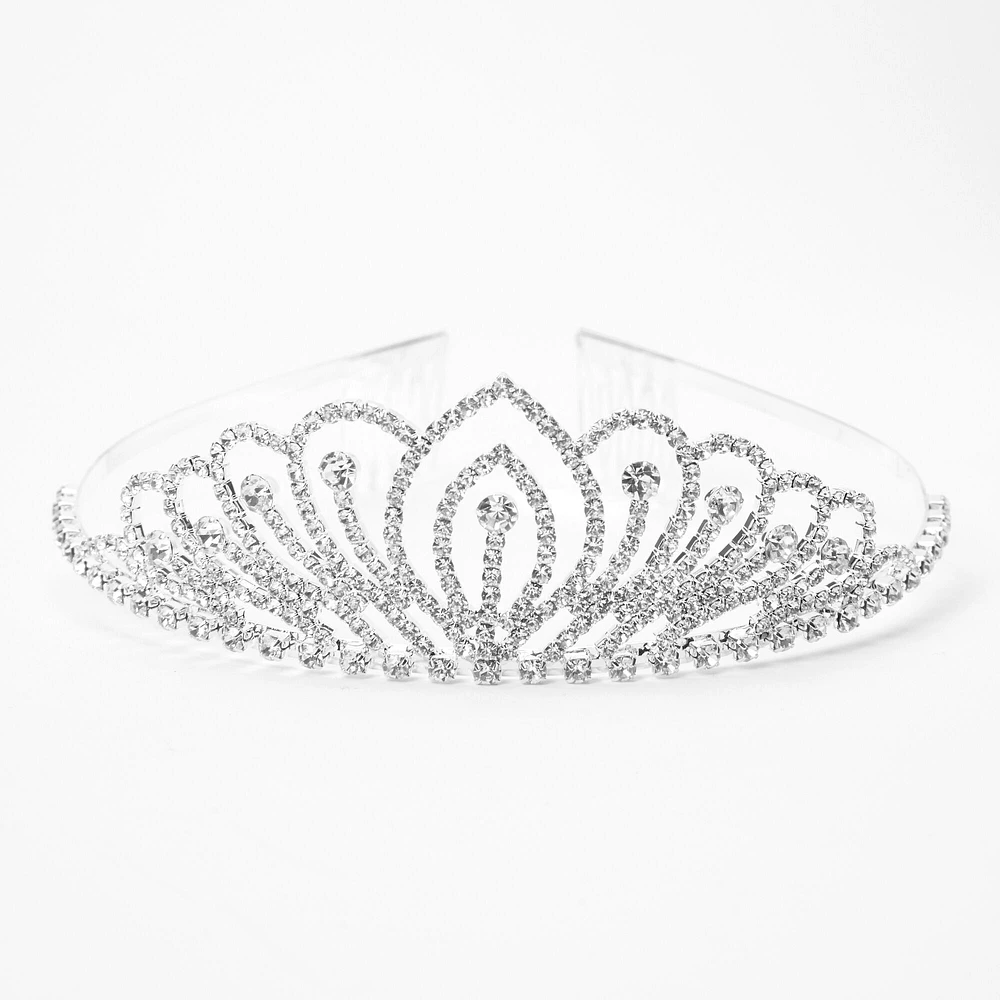 Silver-tone Rhinestone Lotus Princess Tiara