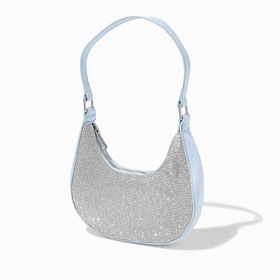 Light Blue Rhinestone Studded Shoulder Bag