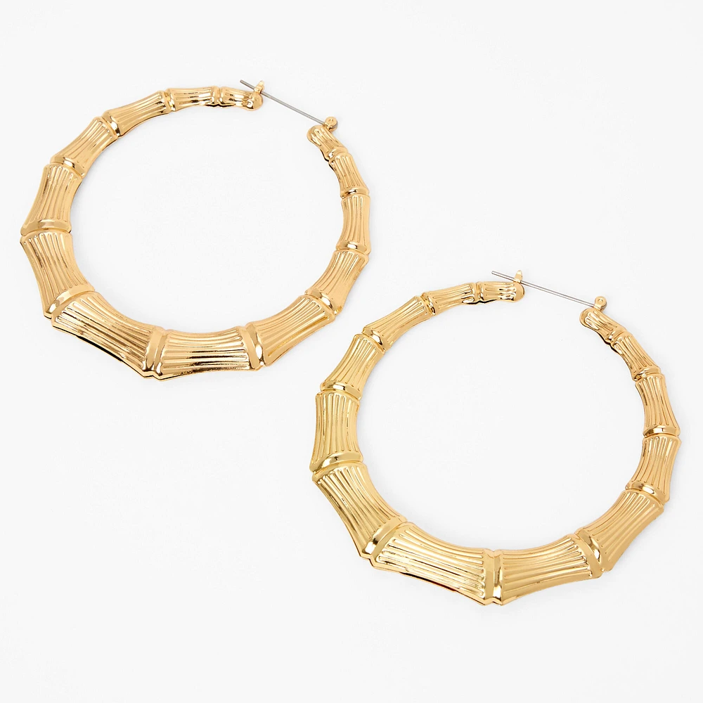 Gold 80MM Round Bamboo Hoop Earrings