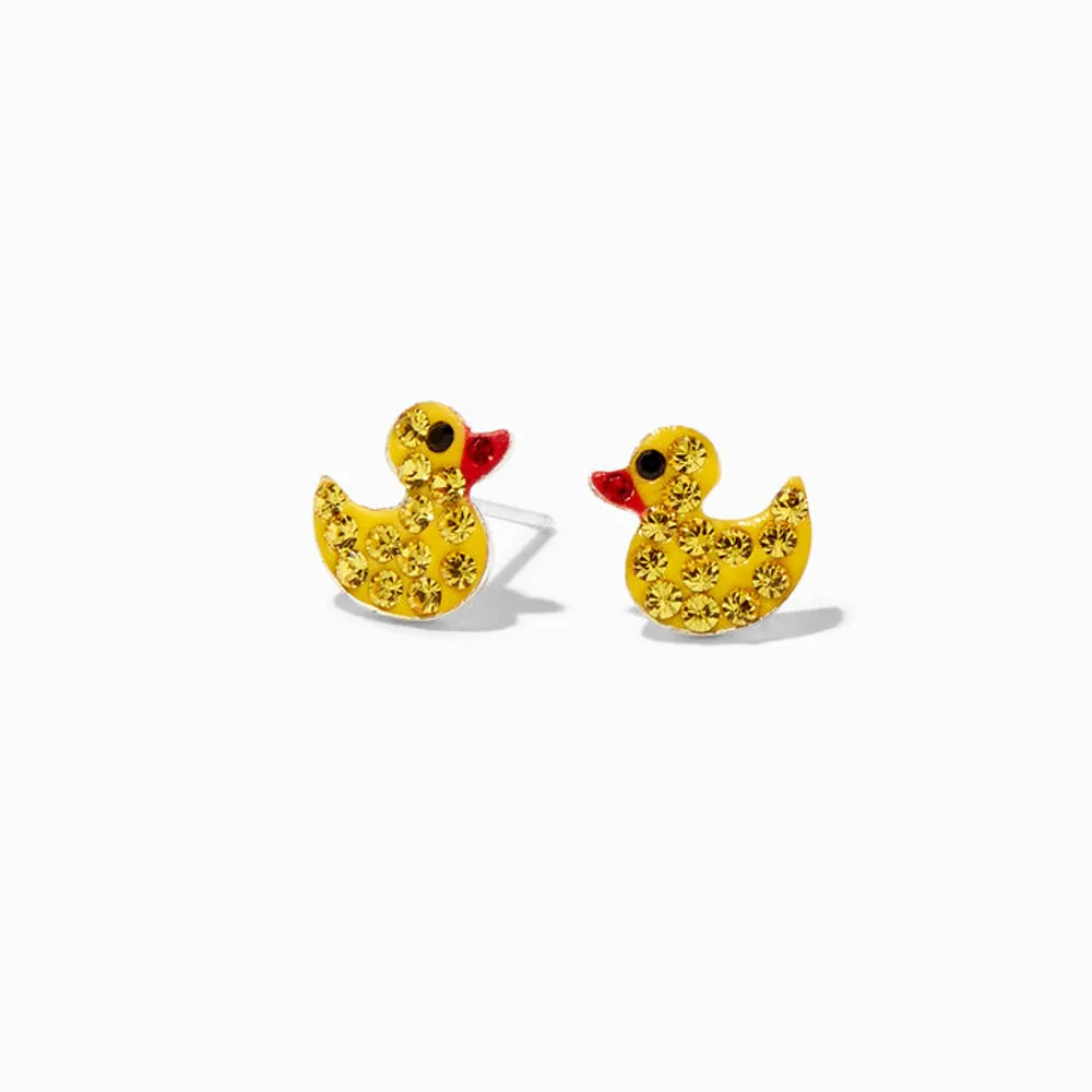 Sterling Silver Crystal Rubber Ducky Stud Earrings