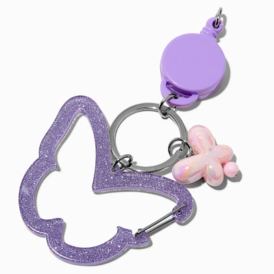 Glitter Purple Butterfly Retractable Keychain