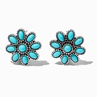 Turquoise Flower Cowgirl Silver-tone Stud Earrings