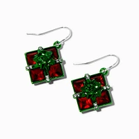 Rhinestone Christmas Present Drop Earrings