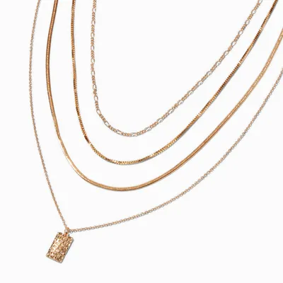 Gold-tone Hammered Pendant Extended Length Multi-Strand Necklace