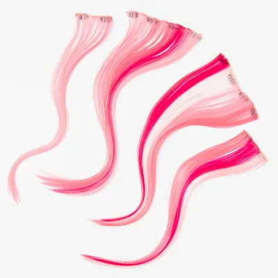 Ombre Faux Hair Clip In Extensions - Pink, 2 Pack