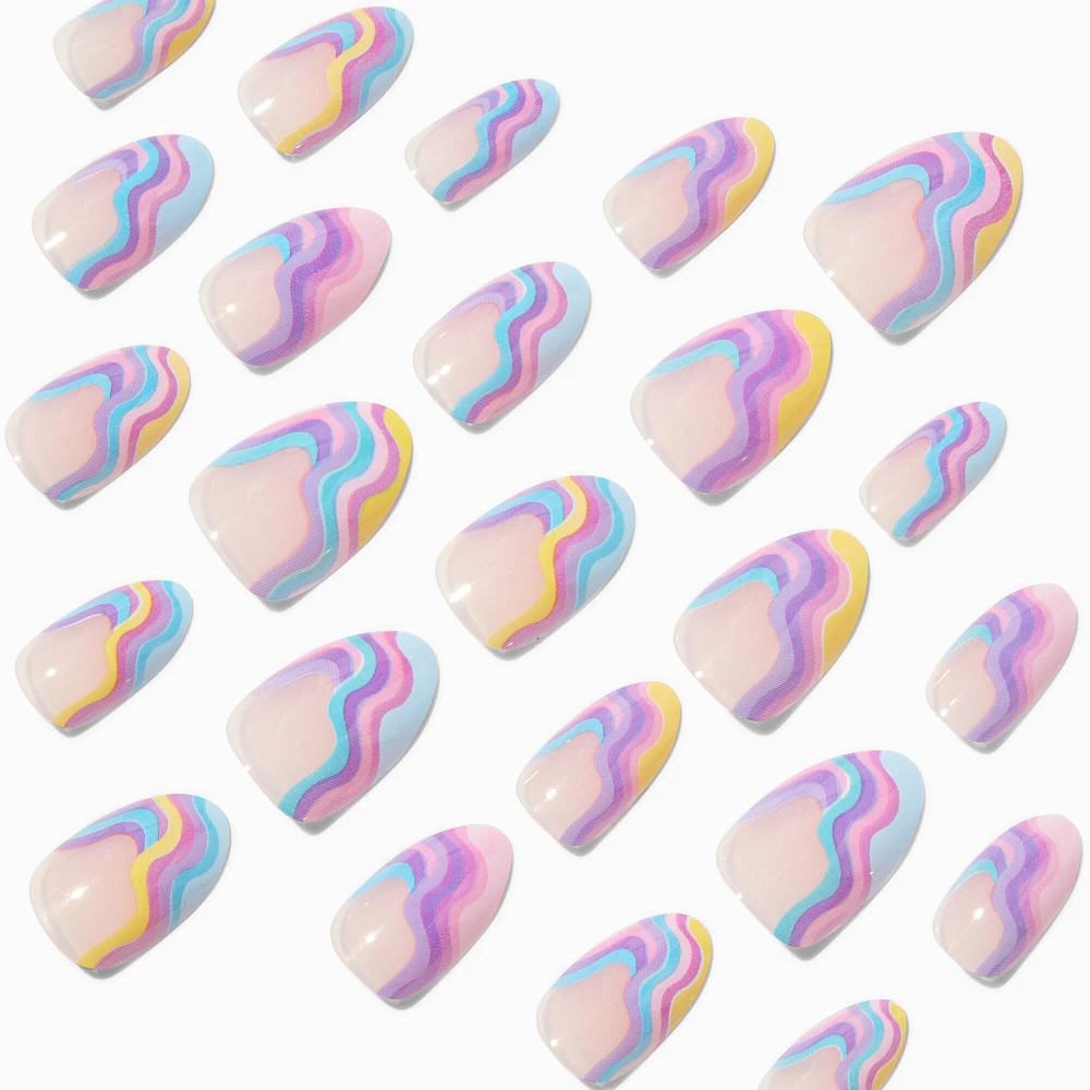 Rainbow Swirl Almond Vegan Faux Nail Set - 24 Pack