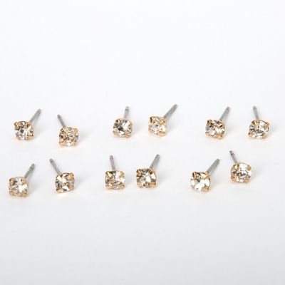 Gold 4MM Crystal Stud Earrings - 6 Pack