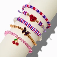 Cherry Fimo Clay Seed Bead Bracelet Set - 5 Pack