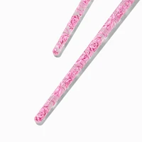 Pink Rose Hair Sticks - 2 Pack