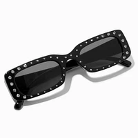 Rhinestone Studded Black Rectangular Sunglasses