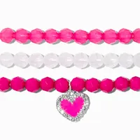 Hot Pink Heart Beaded Stretch Bracelets - 3 Pack
