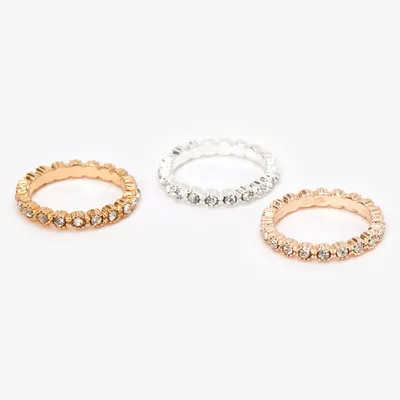 Mixed Metal Embellished Studded Midi Rings - 3 Pack