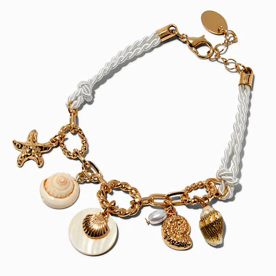 White Rope Gold-tone Seashell Charm Bracelet